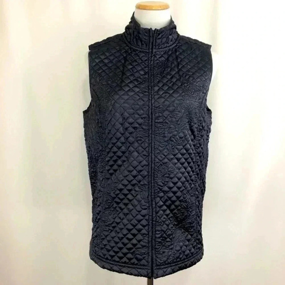 Susan Graver Women’s Vest Medium Gray Front Zip Quilted Pockets - Picture 1 of 8